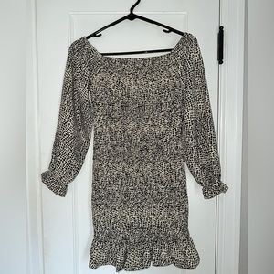 Smocked printed mini dress